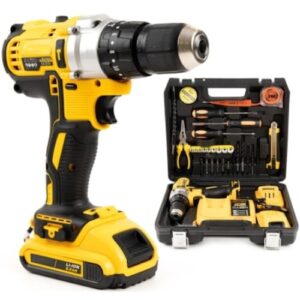 Masina de gaurit si insurubat 7STAR ® cu percutie, autofiletanta, 30 accesorii, 2 acumulatori, 36V 8.0 Ah, 500W, statie incarcare, valiza transport, design modern, Galben/Negru