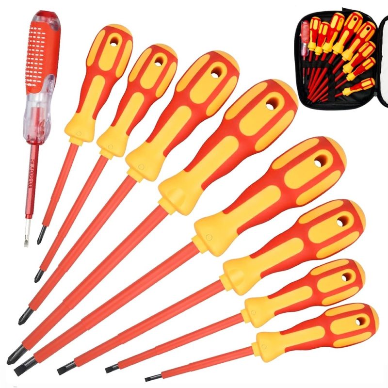 Set surubelnite izolate Autocise, varf magnetic, 8 piese + test pen, rosu